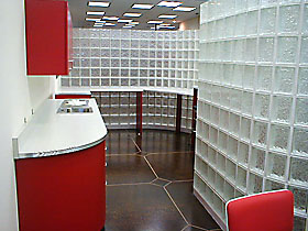 Glass block partition wall.